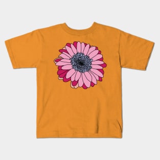 Pink and Blue and Black Flower Drawing Kids T-Shirt